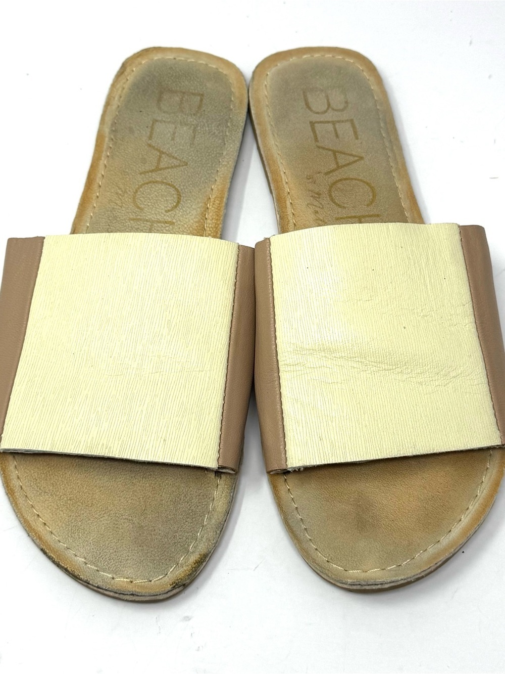 BEACH by Matisse Women`s Size 8 Leather Slide Sandals Cream Tan